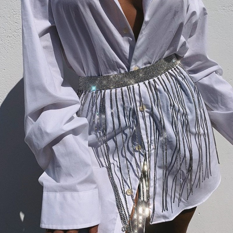 Ceinture à franges et strass