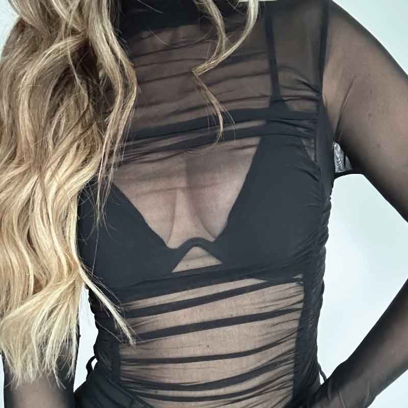 Ria Mesh Ruched Bodysuit